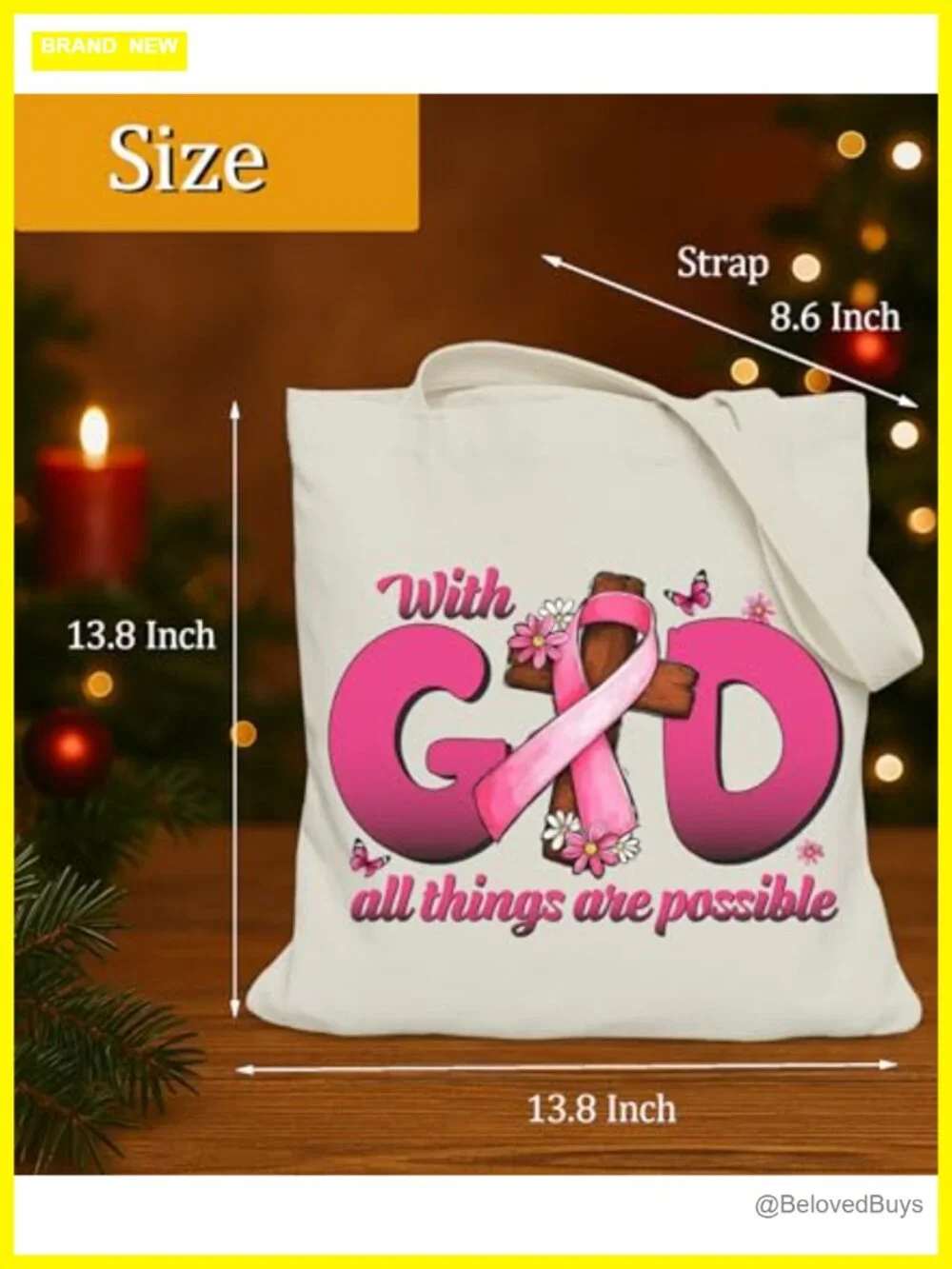 Canvas Tote Bag with Inner Pocket for Church Bible Study Medium